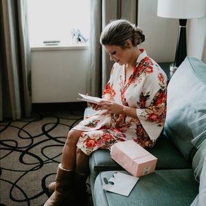 Hot pink silk bathrobe perfect for weddings!